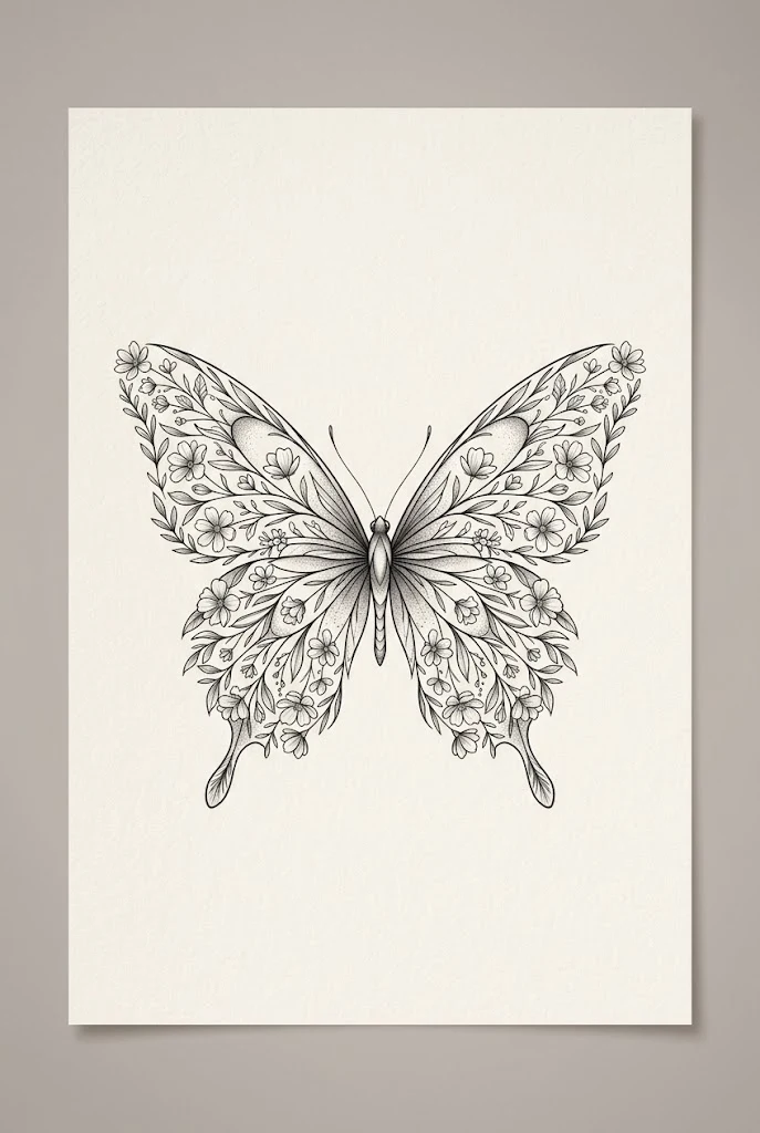Delicate Papillon Fine Line Floral Hybrid — butterfly line tattoo style outfit