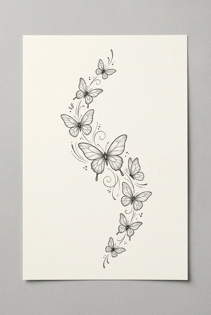 Minimalist Butterfly Line Tattoo Back Spine Sweep — butterfly line tattoo style outfit