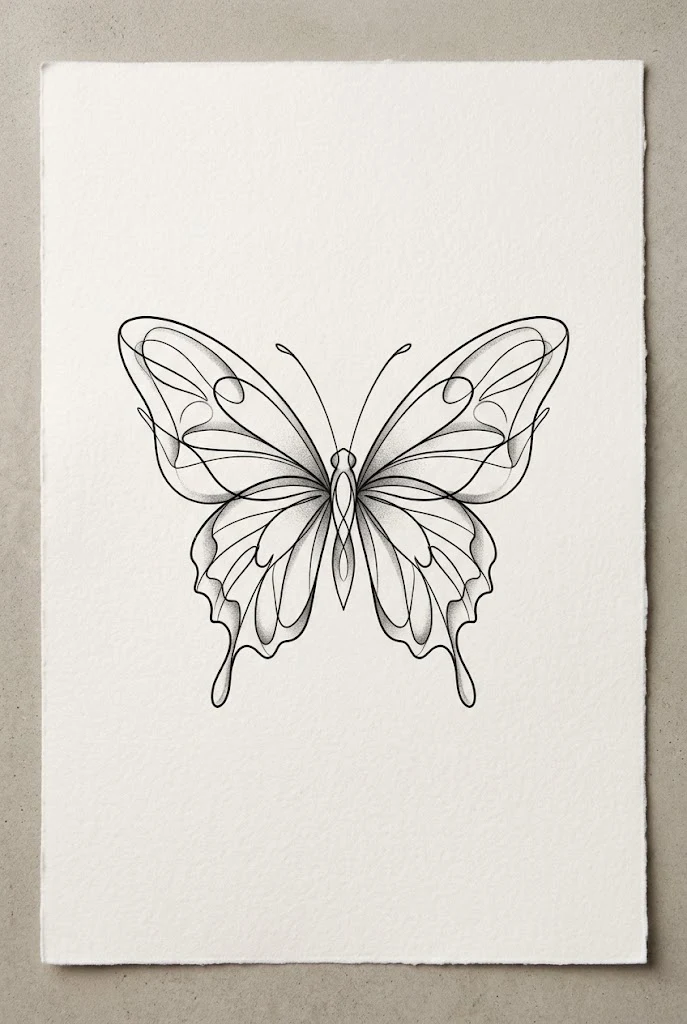 Abstract One Line Papillon Silhouette — butterfly line tattoo style outfit
