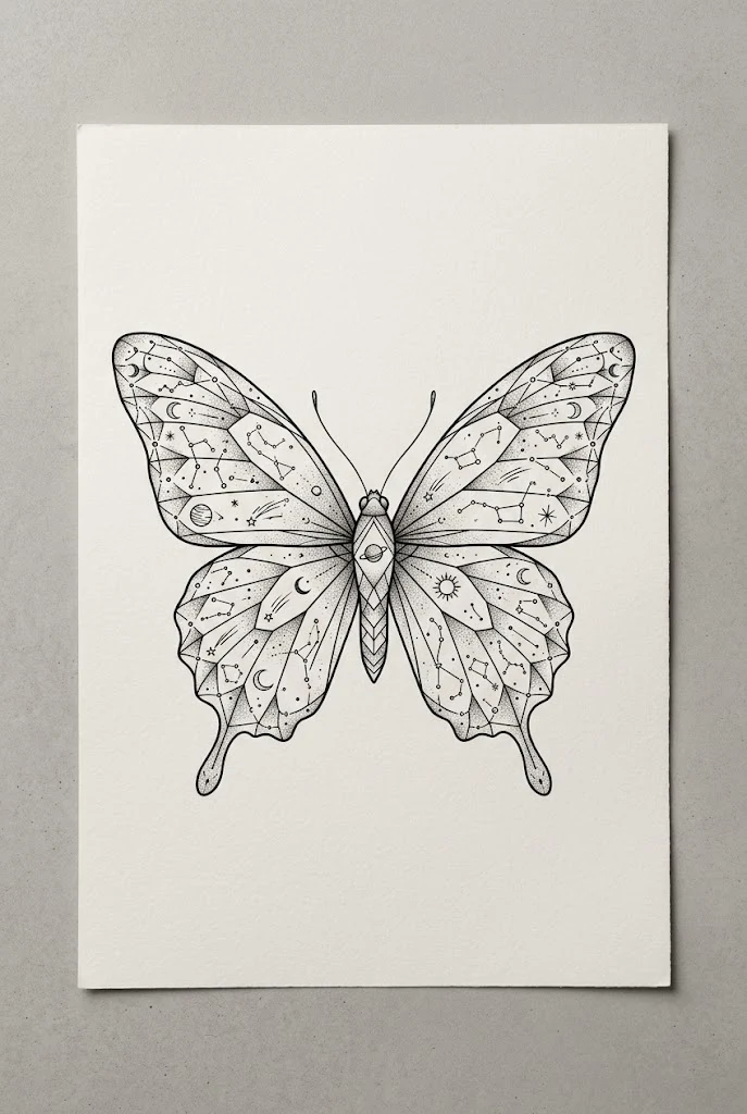 Fine-Line Celestial Constellation Wings — butterfly line tattoo style outfit