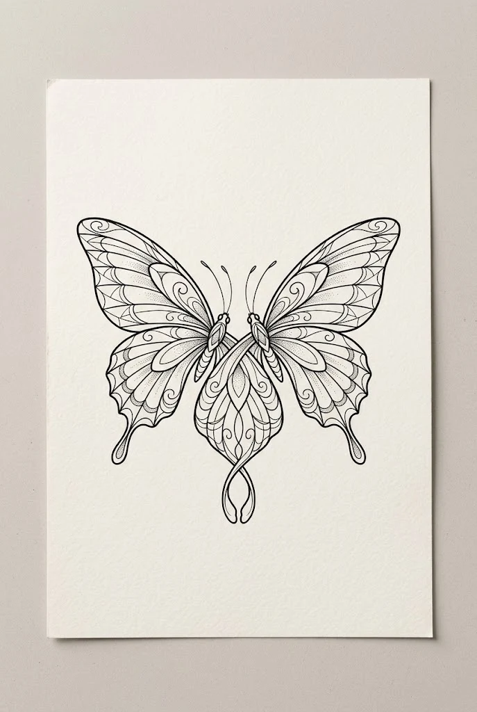 Dual Interlocking Twin Butterflies — butterfly line tattoo style outfit