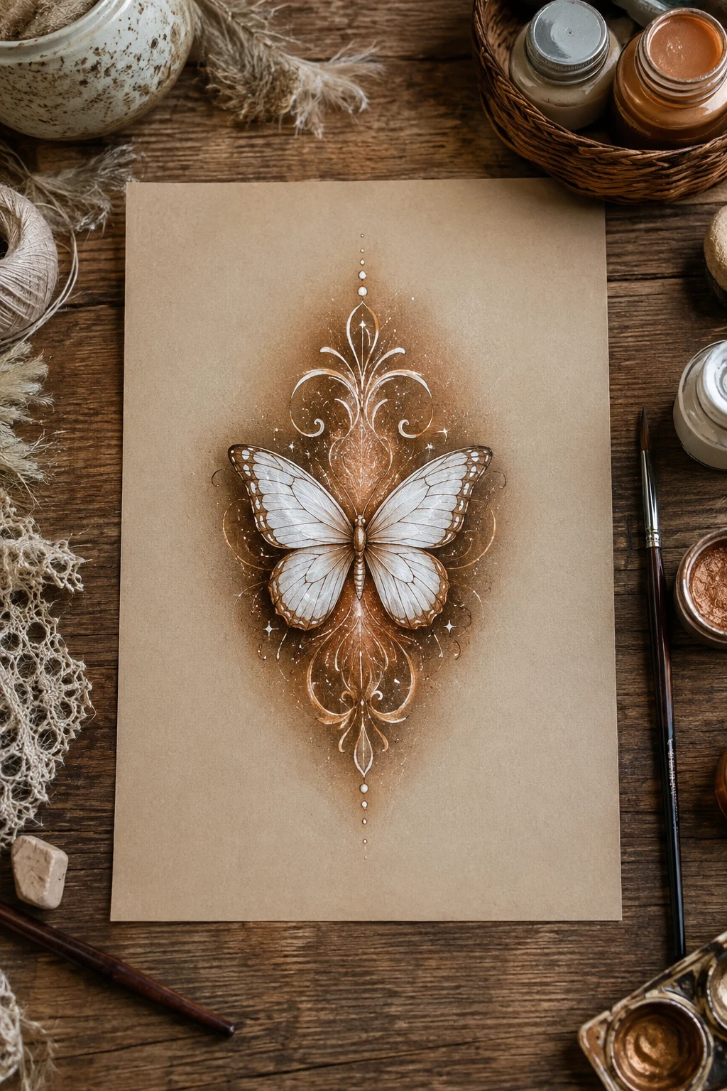 White Butterfly on a Bronze Glow — butterfly lower back tattoo style outfit