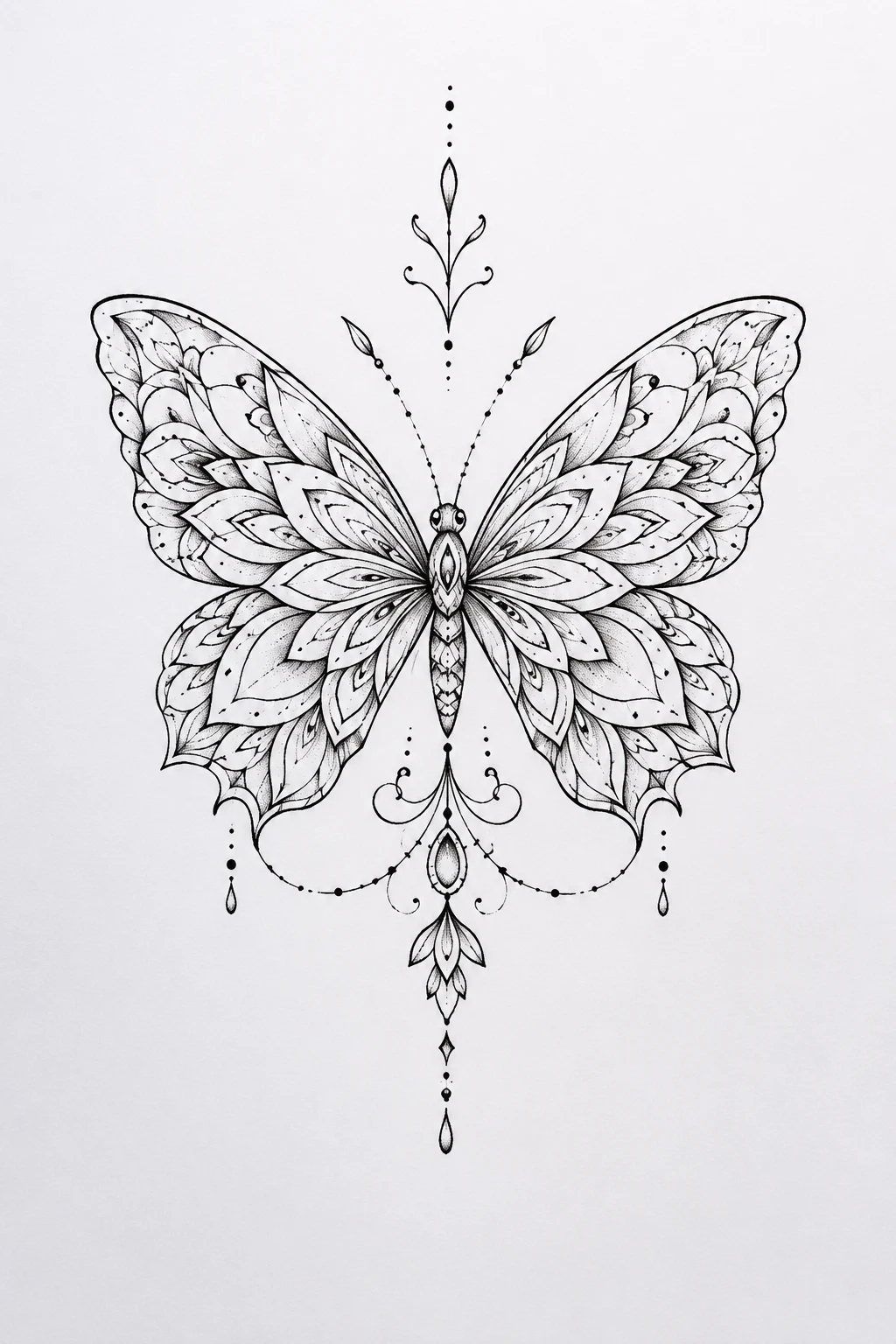 Fine-Line Butterfly Mandala Tattoo — butterfly mandala tattoo style outfit