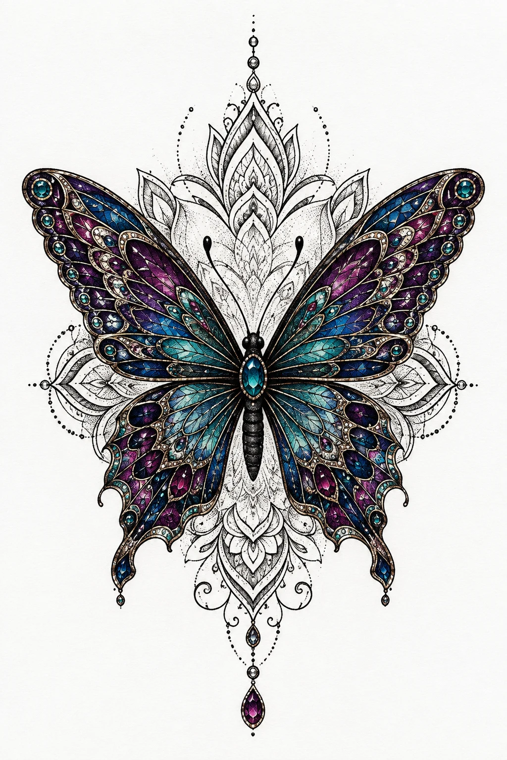 Jewel-Toned Mandala Butterfly — butterfly mandala tattoo style outfit