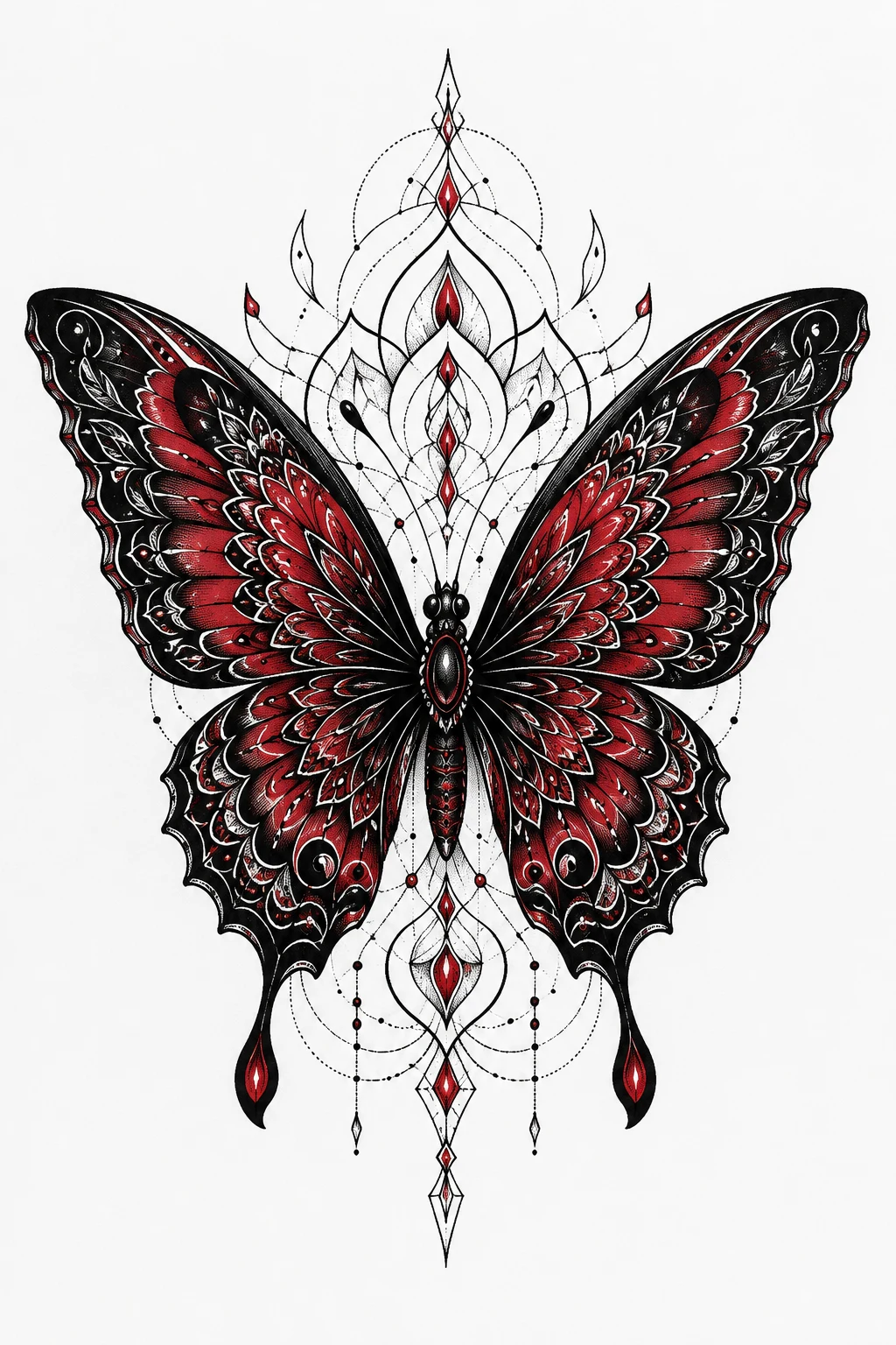 Red and Black Mandala Butterfly — butterfly mandala tattoo style outfit