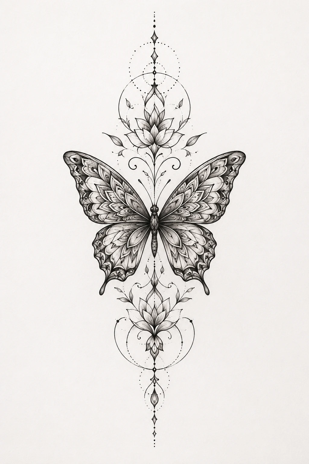 Vertical Spine Butterfly Mandala — butterfly mandala tattoo style outfit