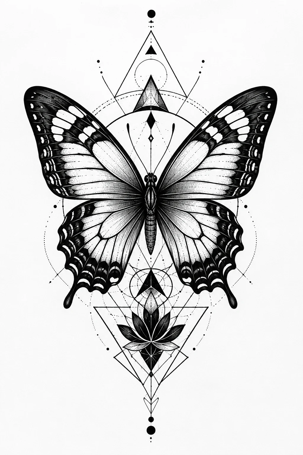 Blackwork Butterfly With Bold Geometry — butterfly mandala tattoo style outfit