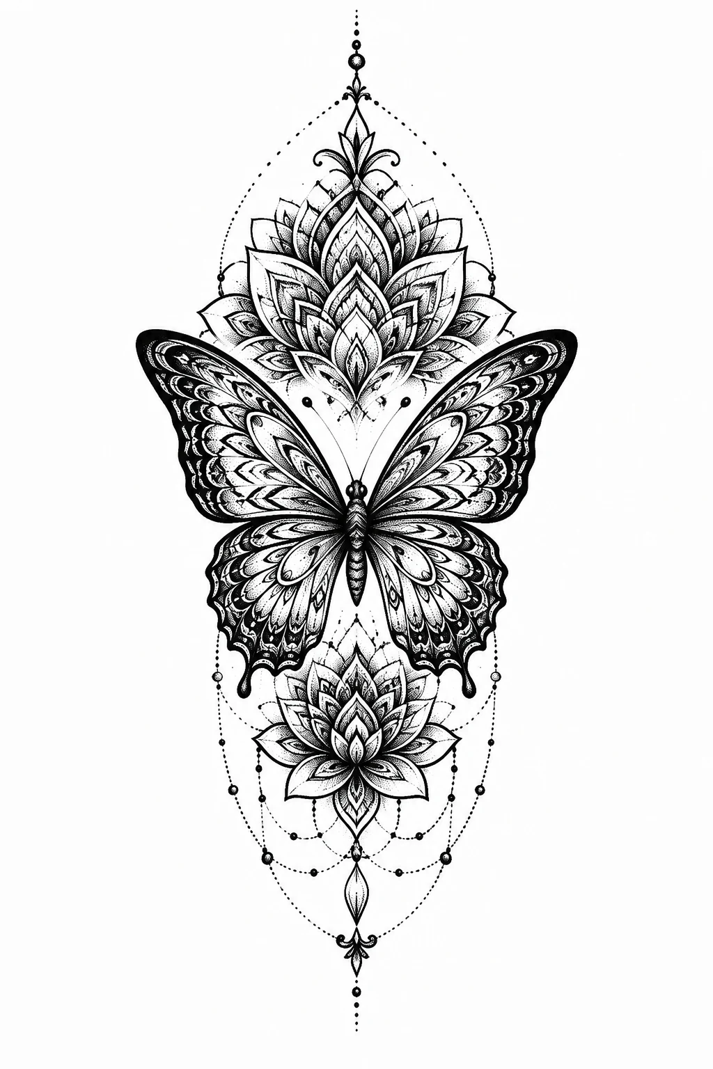 Butterfly Mandala Tattoo Thigh Statement Piece — butterfly mandala tattoo style outfit