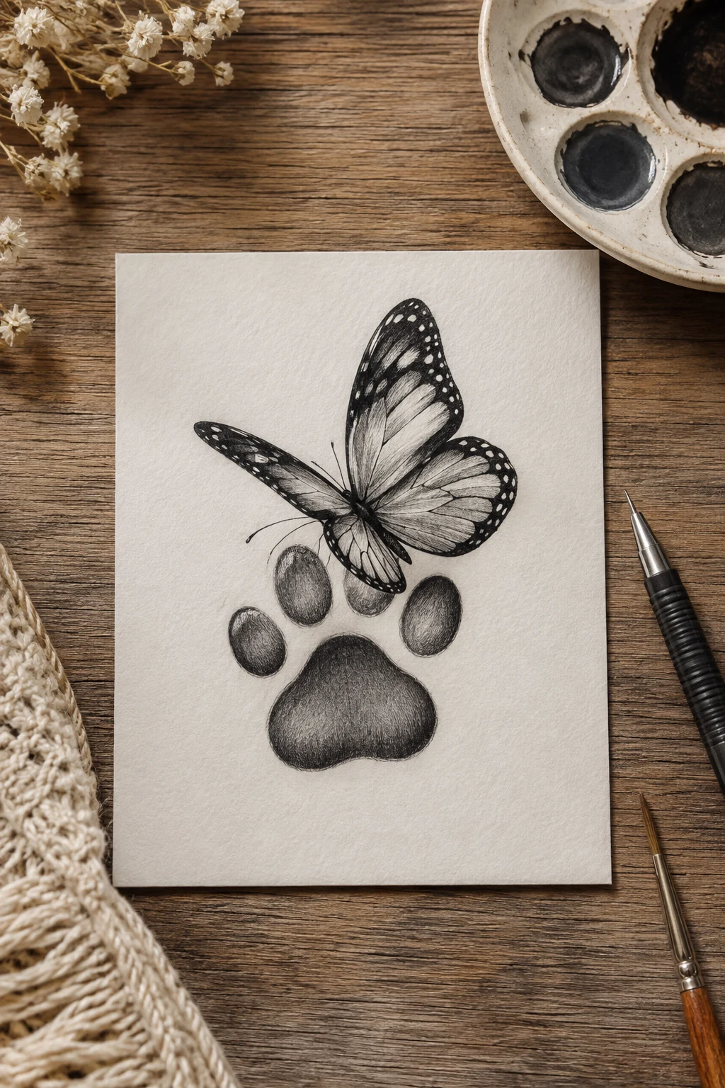 Butterfly Over a Paw Print — butterfly memorial tattoo ideas style outfit