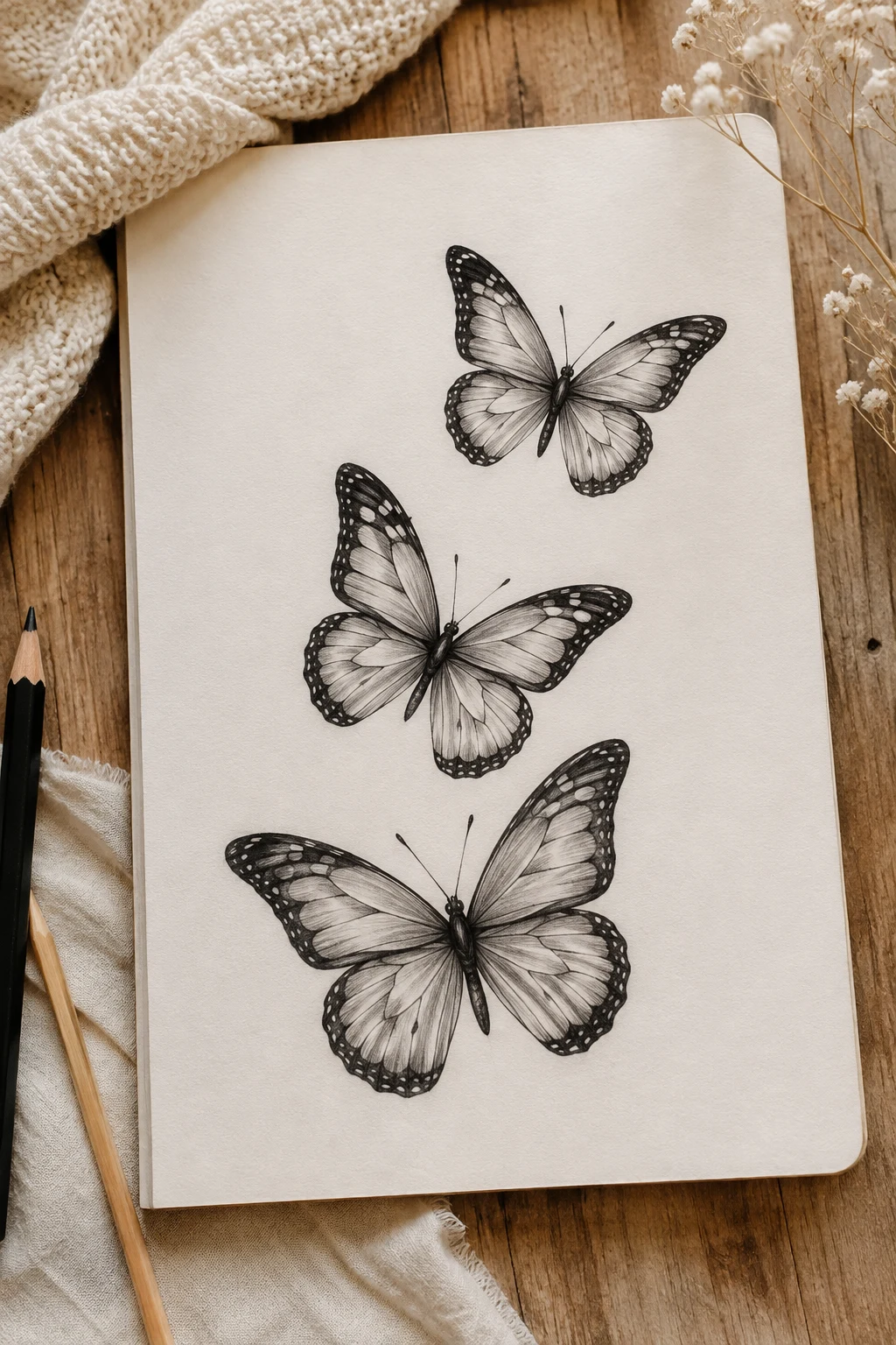 Three-Butterfly Family Tribute — butterfly memorial tattoo ideas style outfit