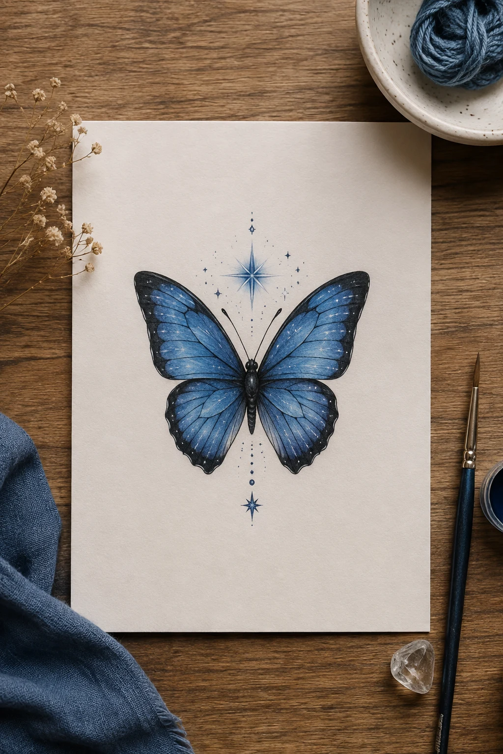 Blue Butterfly With a Star — butterfly memorial tattoo ideas style outfit