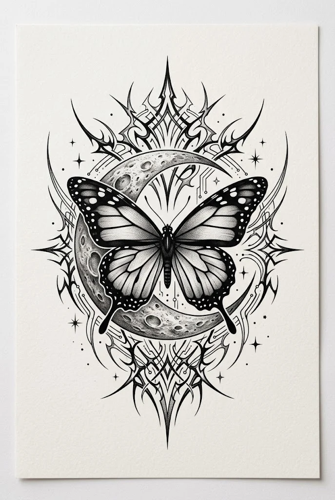 Cyber Sigilism Butterfly Moon Tattoo — butterfly moon tattoo style outfit