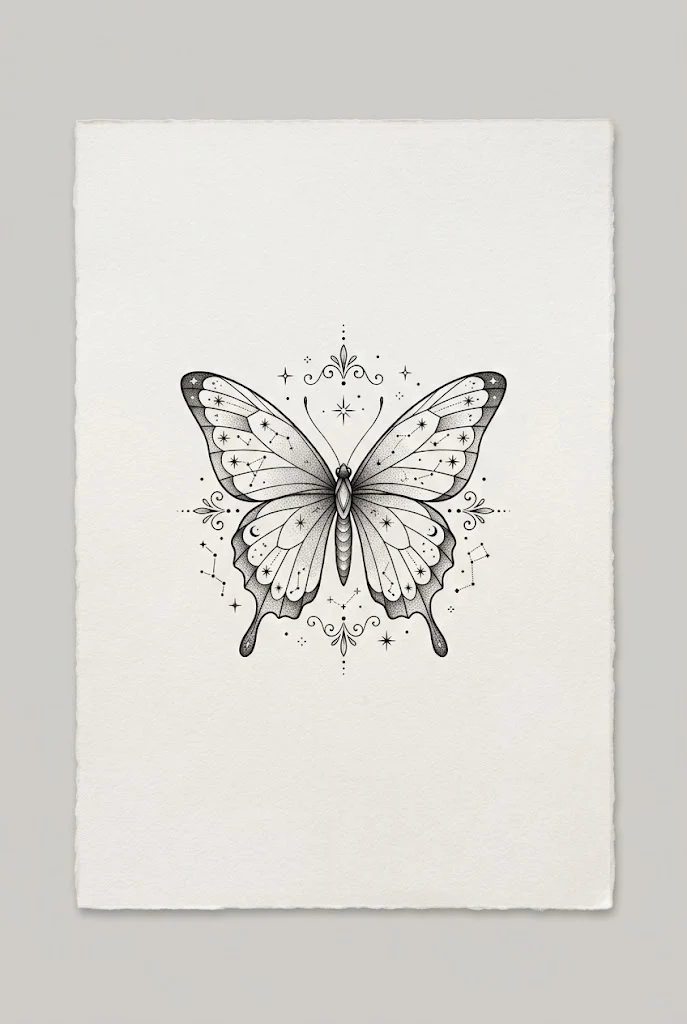 Half-and-Half Butterfly Moon Tattoo Stencil — butterfly moon tattoo style outfit