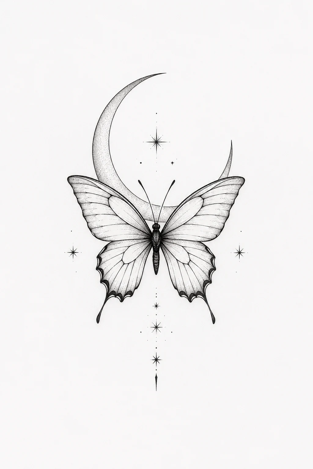 Butterfly Outline With a Crescent Moon — butterfly outline tattoo style outfit