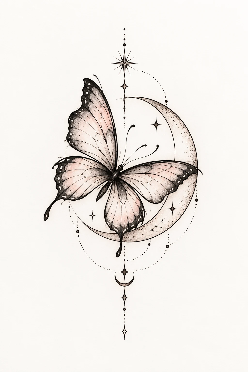 Minimalist Butterfly With Crescent Moon — butterfly small tattoo style outfit