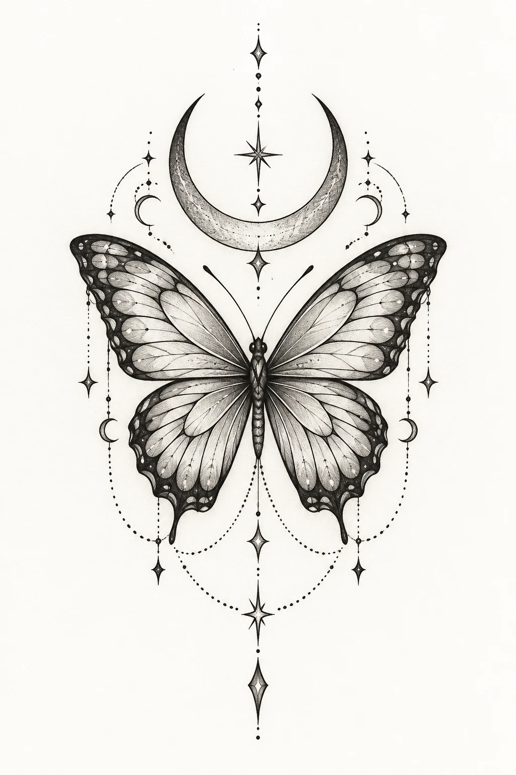 Butterfly With Crescent Moon — butterfly sternum tattoo style outfit