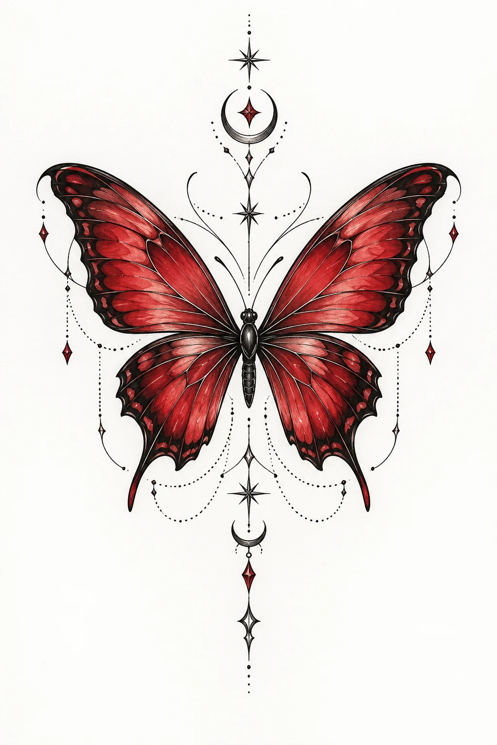 Red Butterfly Sternum Tattoo — butterfly sternum tattoo style outfit
