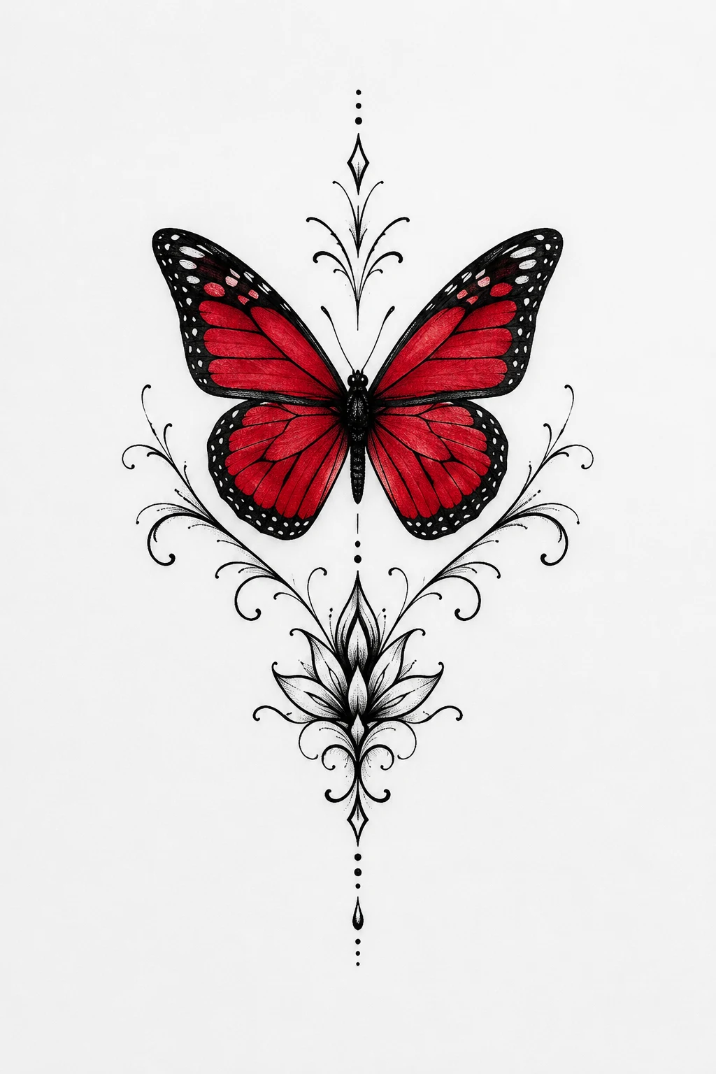 Red Butterfly With Black Outlines — butterfly sternum tattoo style outfit