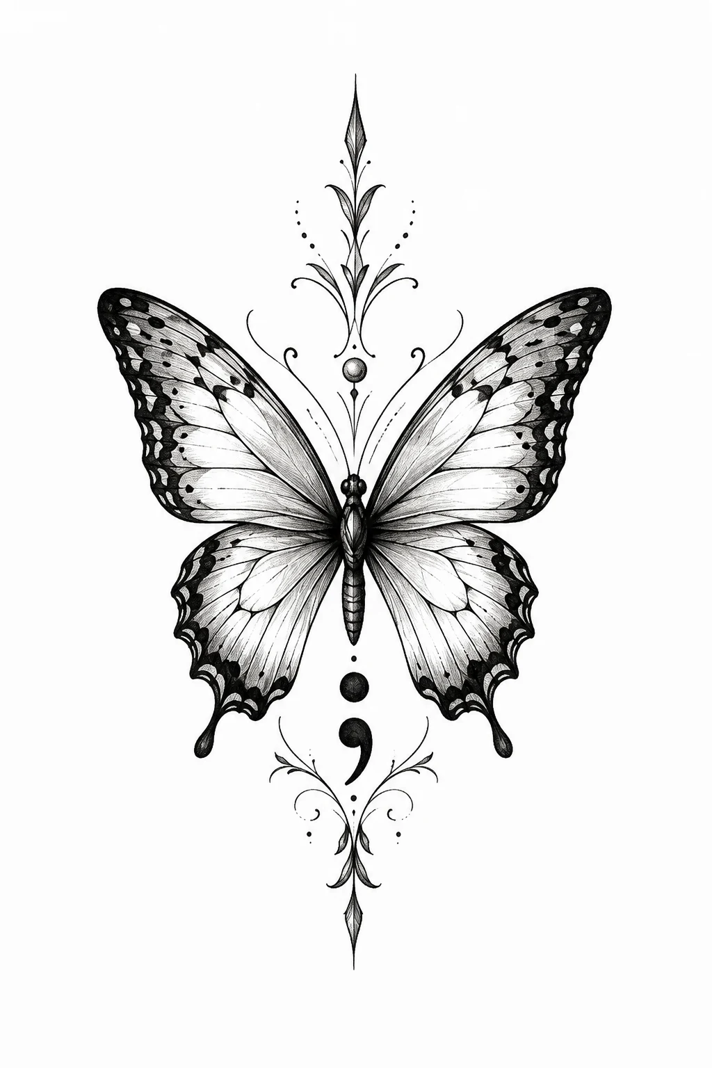 Butterfly With a Semicolon Symbol — butterfly sternum tattoo style outfit