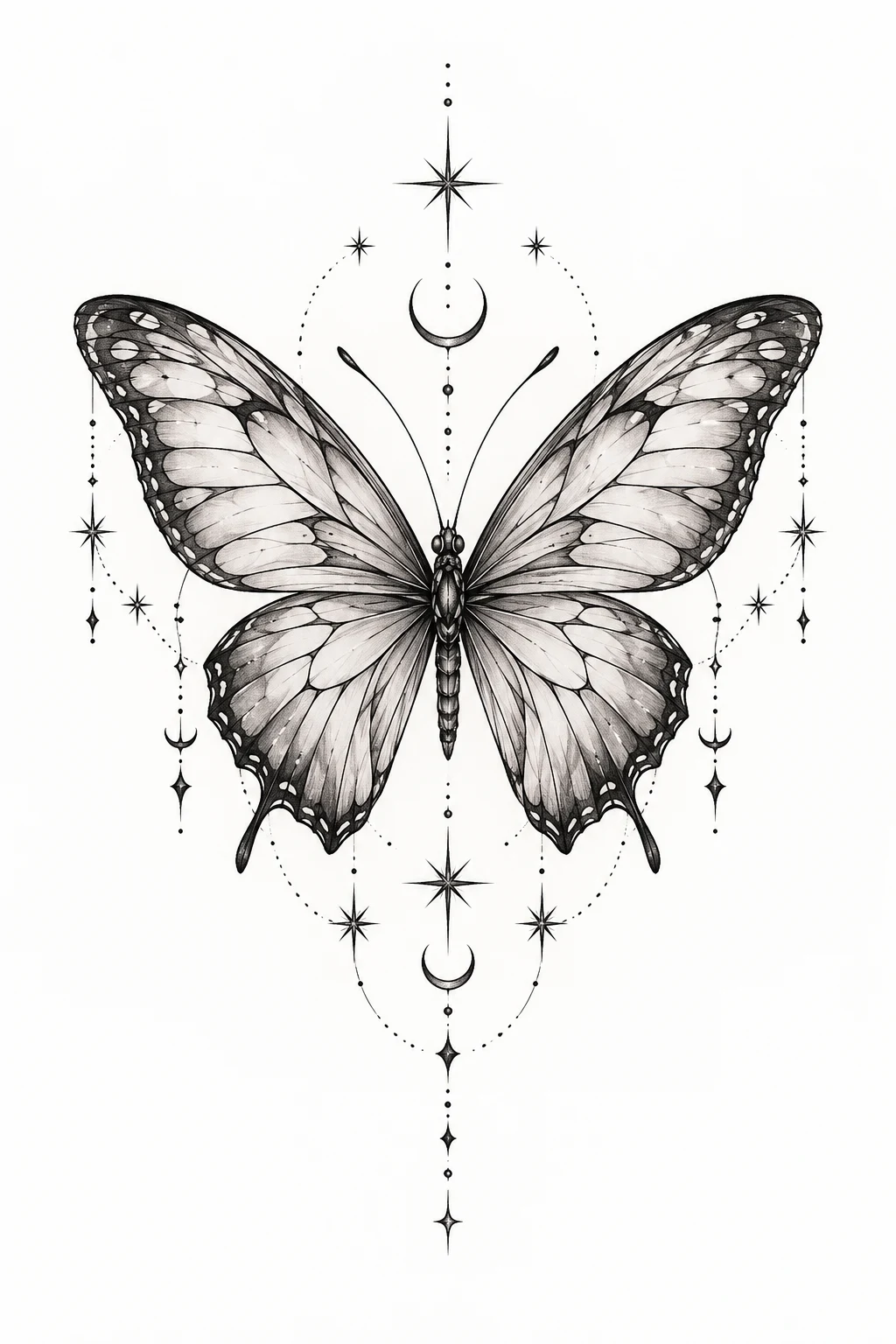 Butterfly Sternum Tattoo With Stars — butterfly sternum tattoo style outfit
