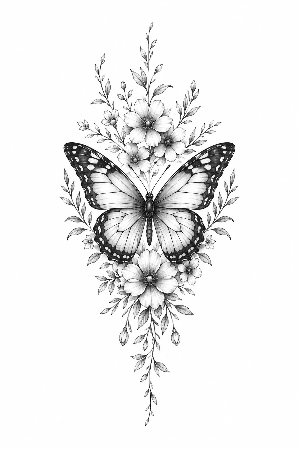 Botanical Butterfly With Flowers — butterfly sternum tattoo style outfit