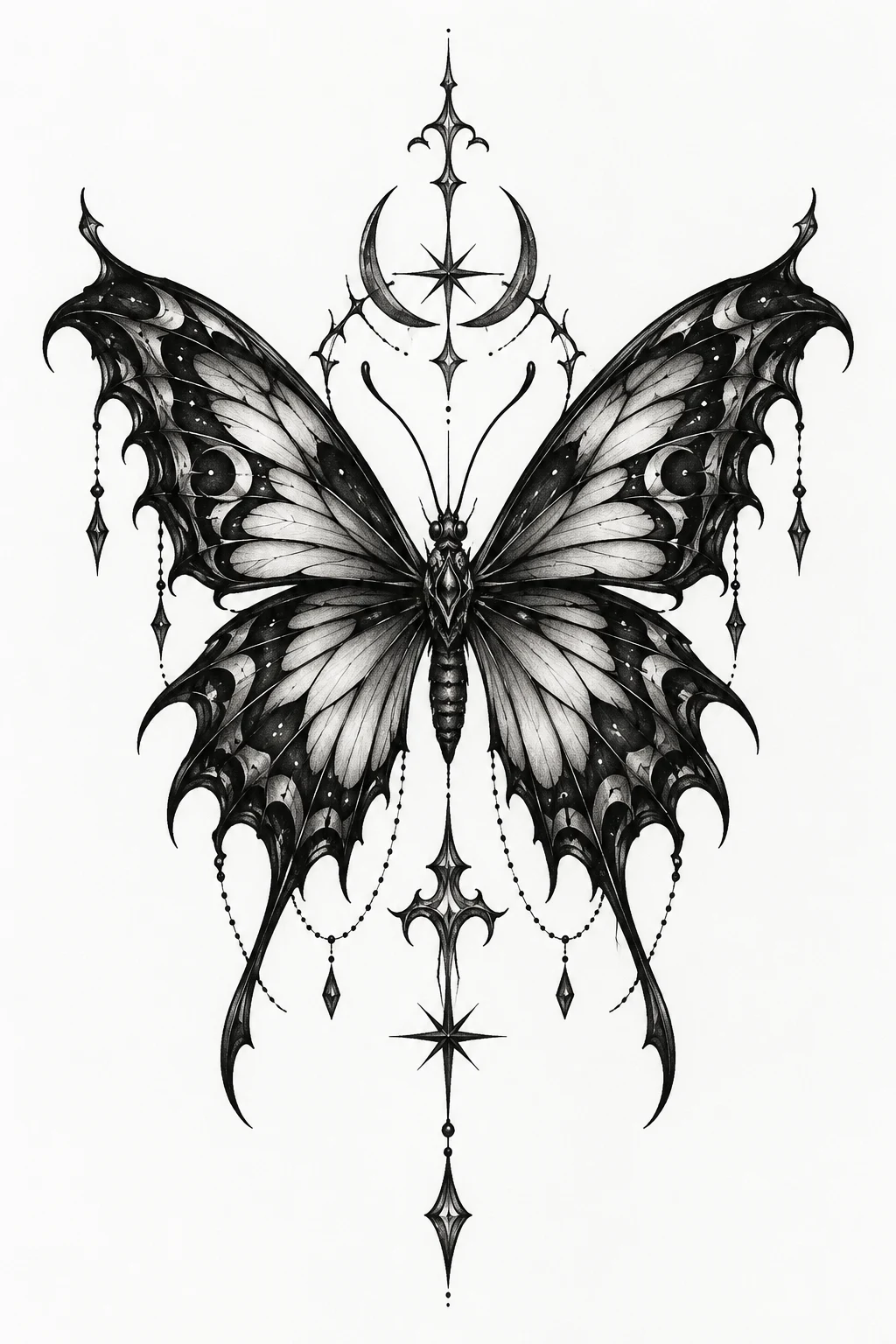 Gothic Blackwork Butterfly — butterfly sternum tattoo style outfit