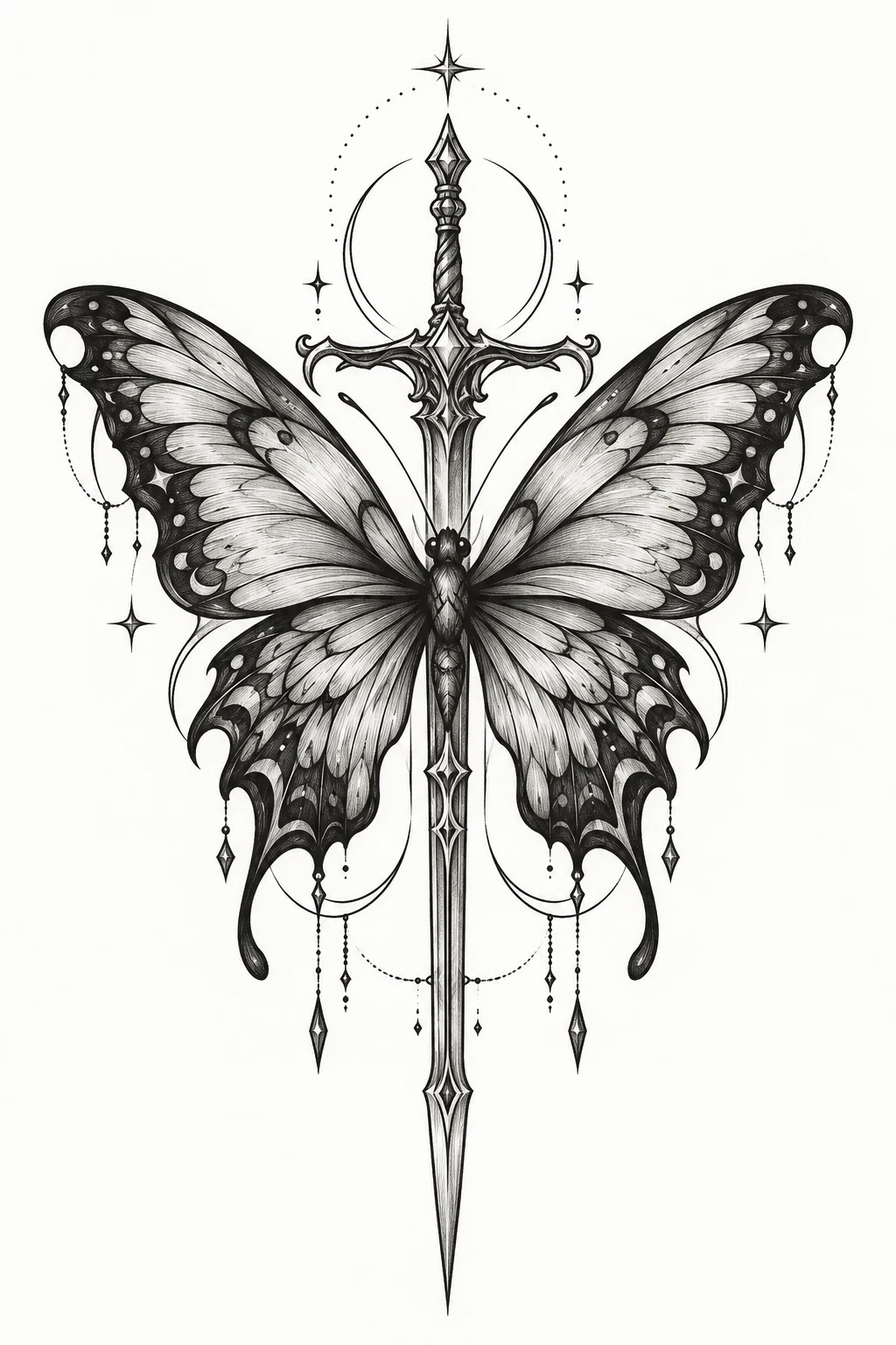 Butterfly Sword Sternum Tattoo — butterfly sternum tattoo style outfit