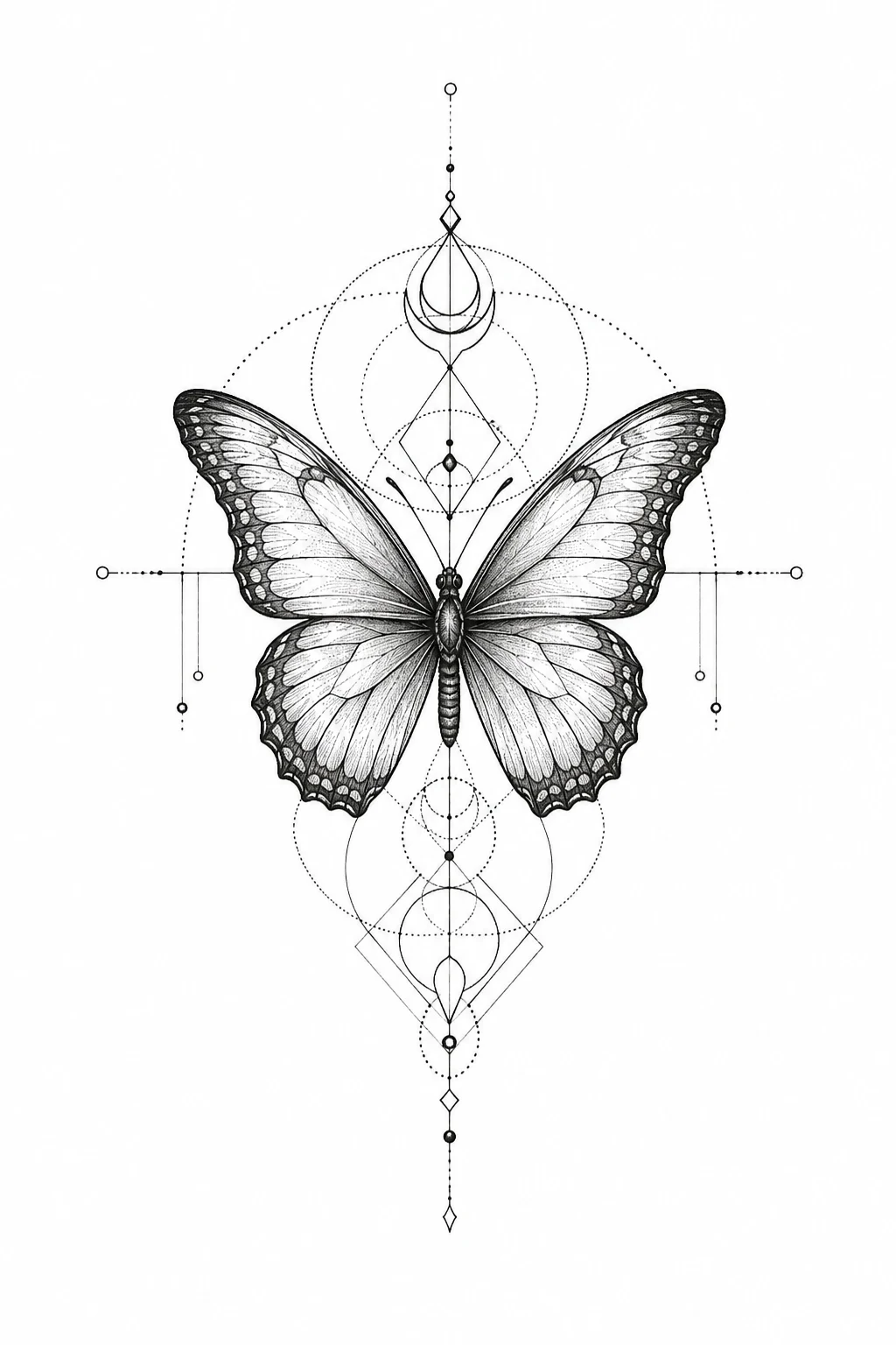Geometric Butterfly Design — butterfly sternum tattoo style outfit