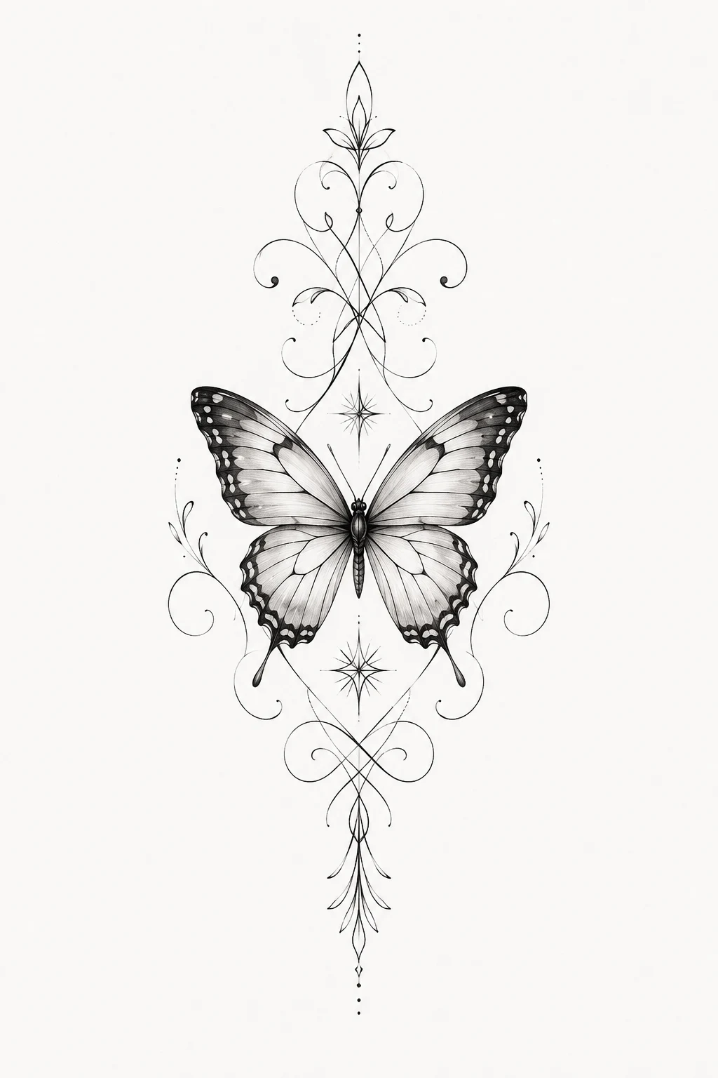 Butterfly With Fine Script — butterfly stomach tattoo style outfit