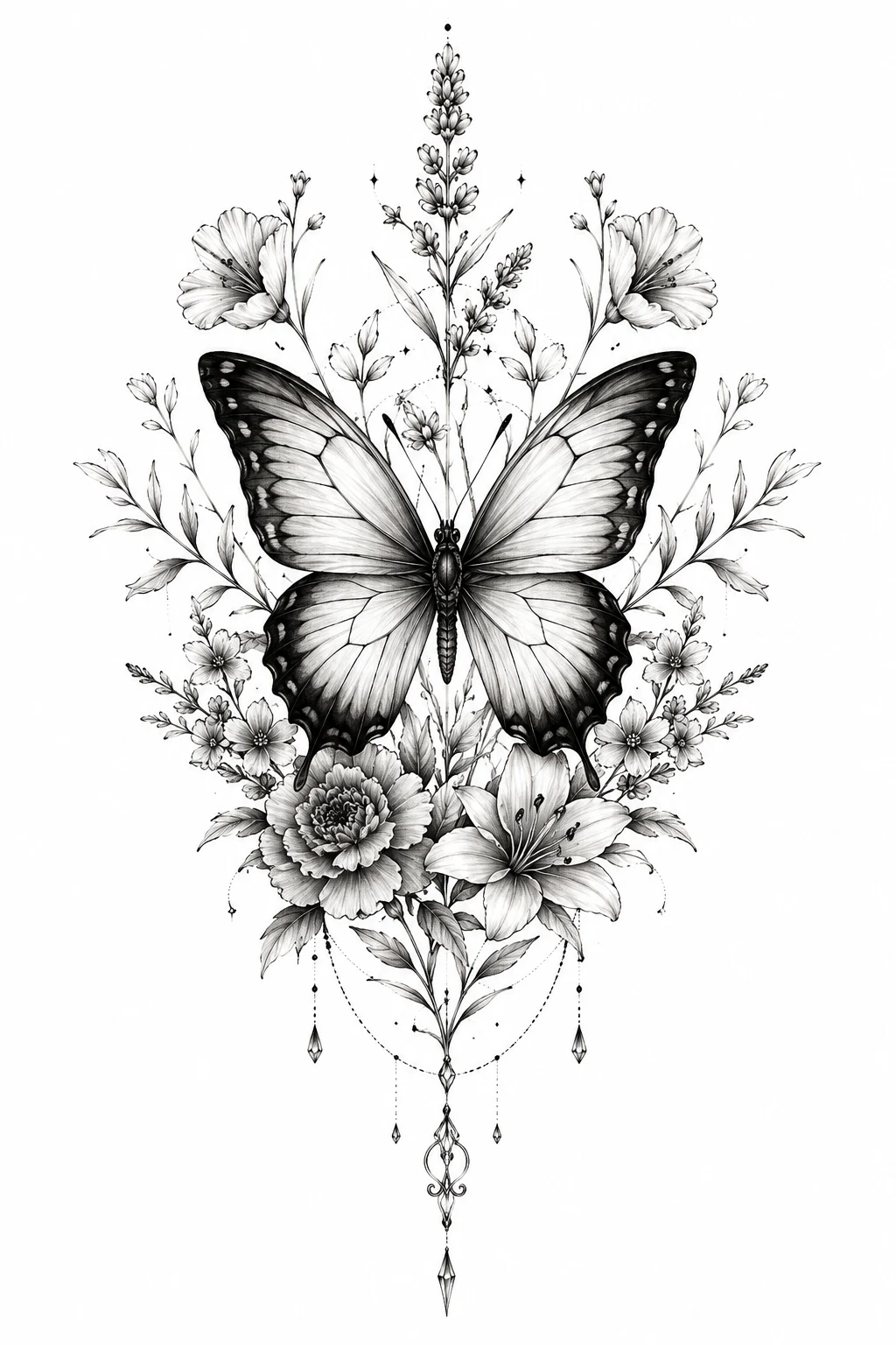 Butterfly With Birth Flowers — butterfly stomach tattoo style outfit