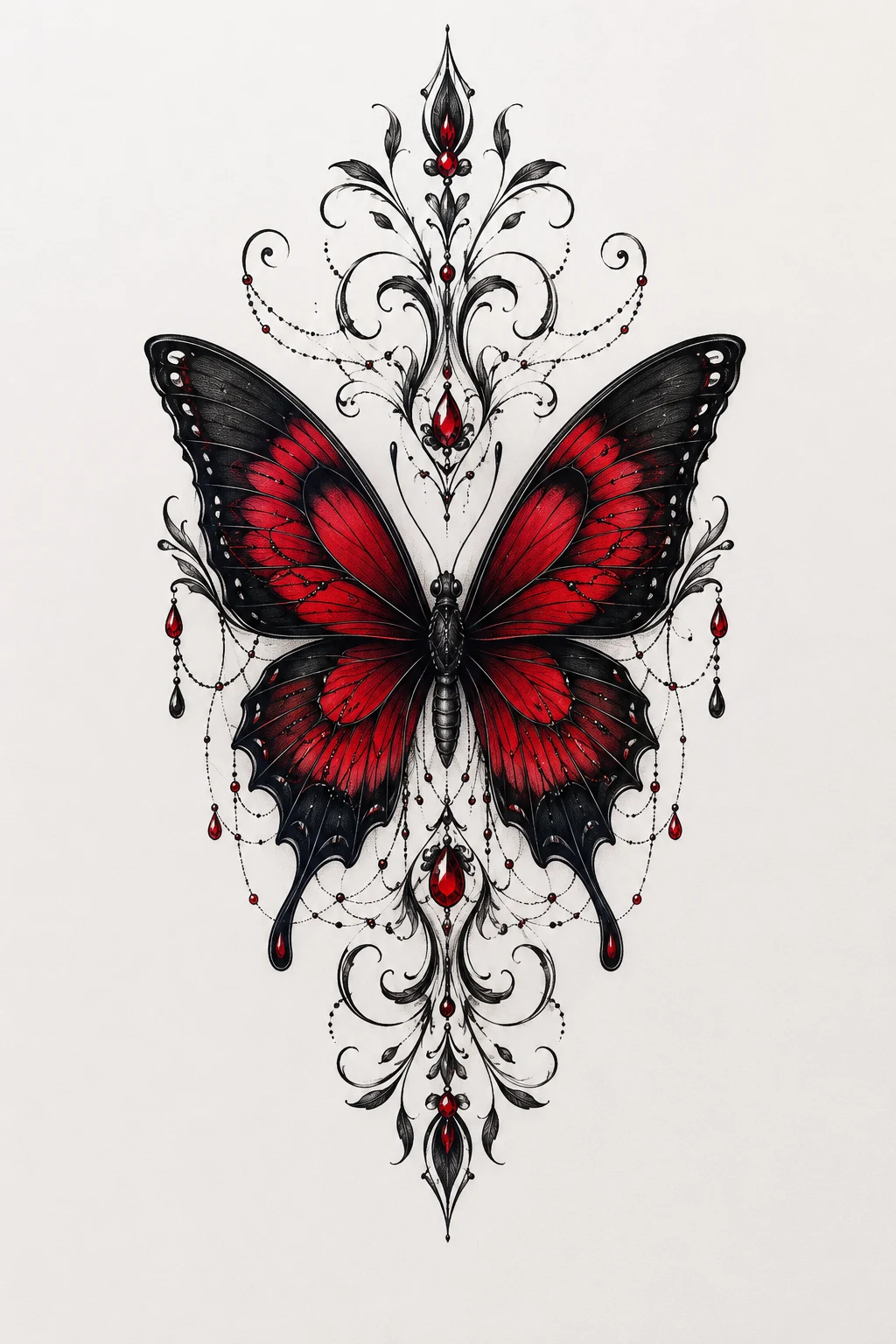 Red and Black Butterfly — butterfly stomach tattoo style outfit