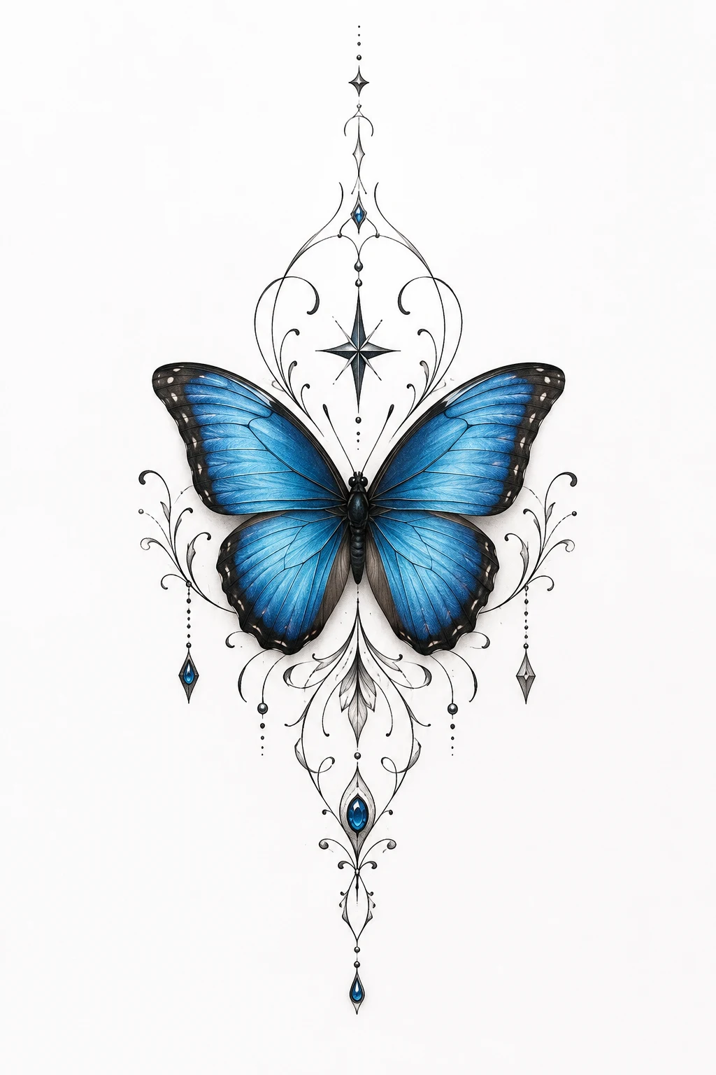 Blue Morpho Butterfly — butterfly stomach tattoo style outfit