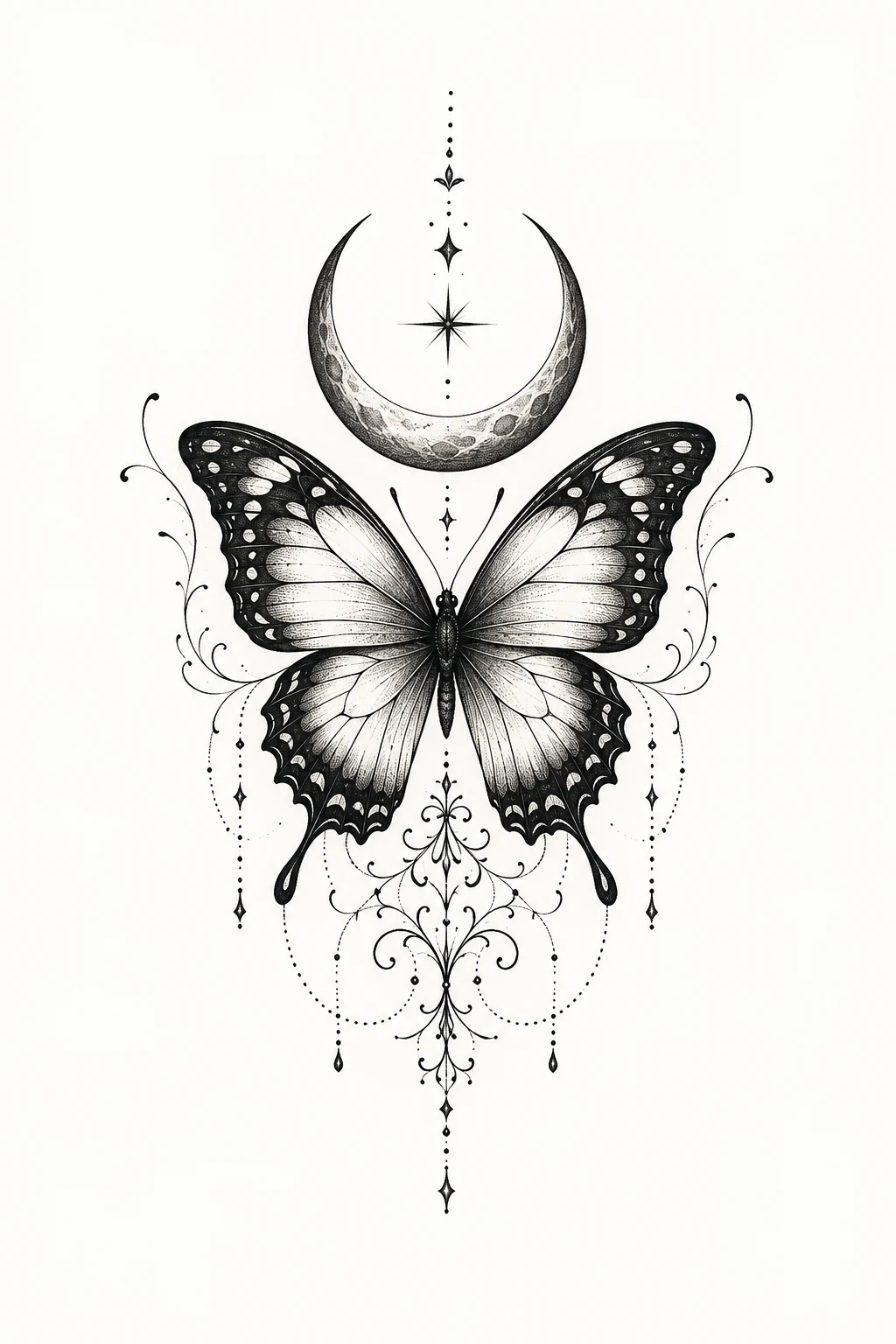 Butterfly With Crescent Moon — butterfly stomach tattoo style outfit