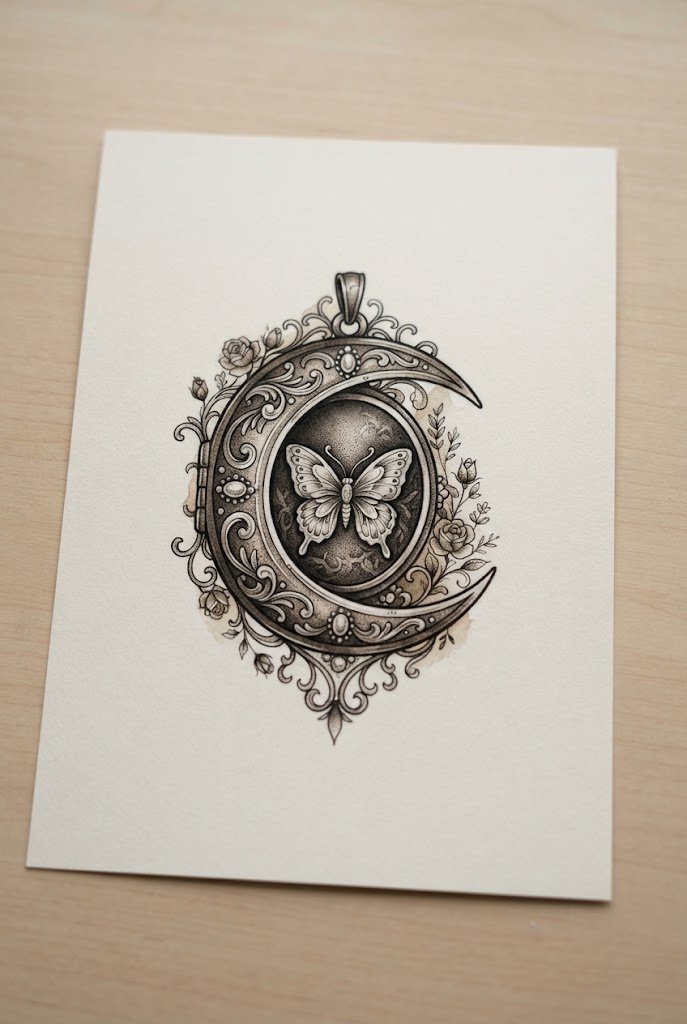 Ornate Vintage Cameo Locket — butterfly tattoo back of arm style outfit