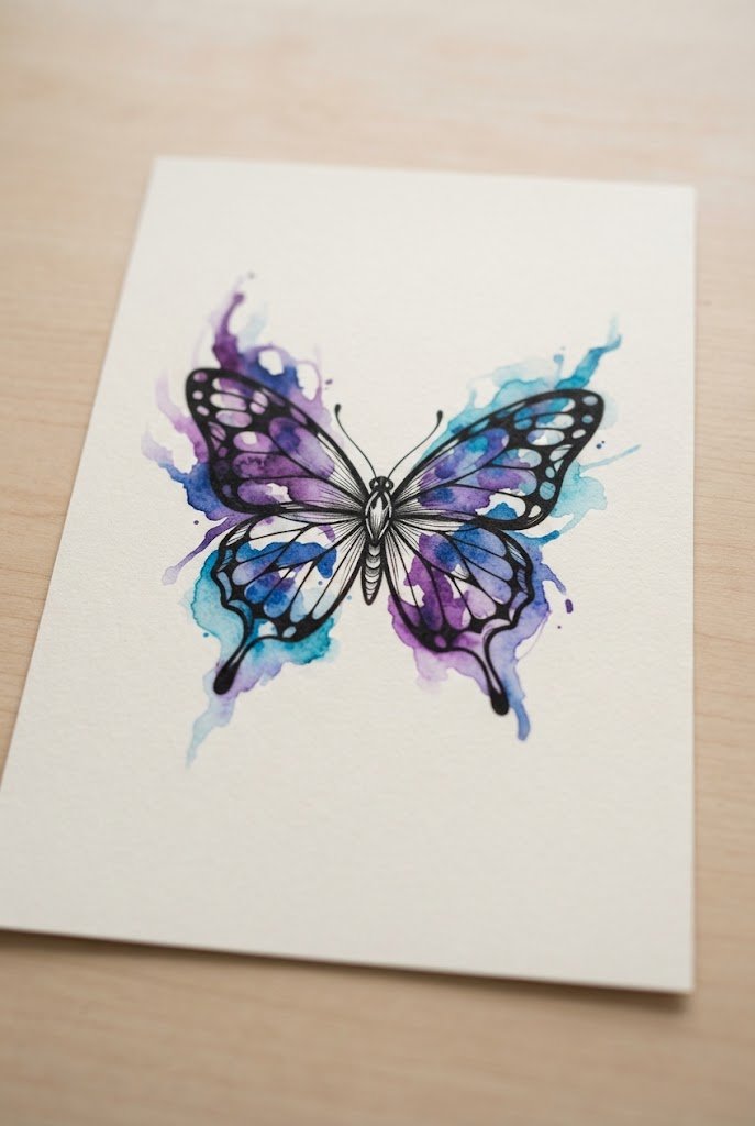 Watercolor Splash Accent — butterfly tattoo back of arm style outfit