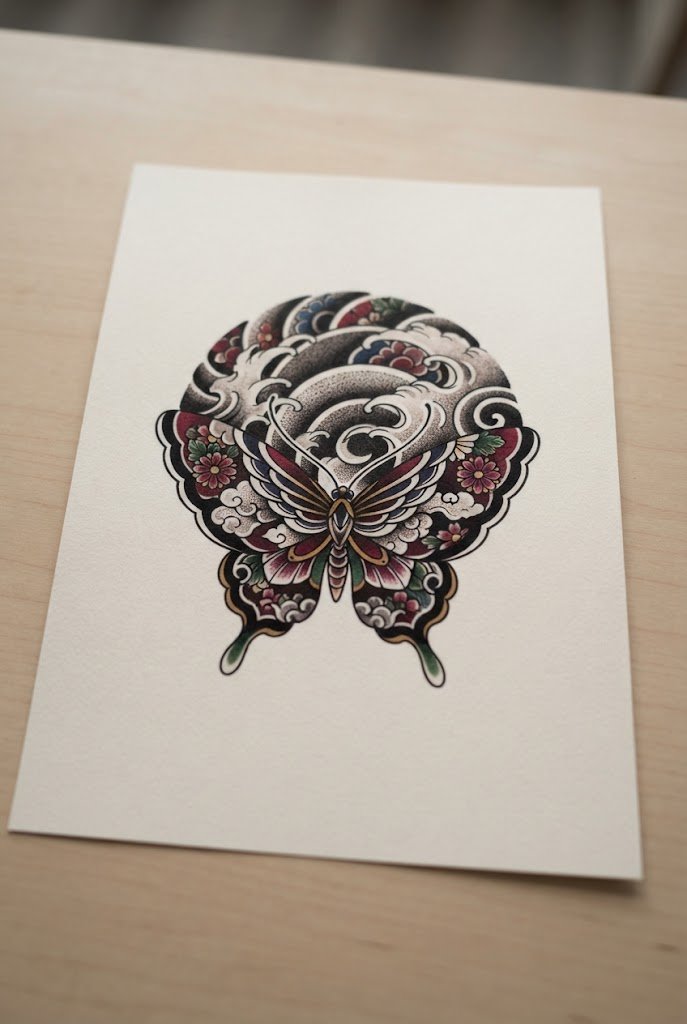 Japanese Irezumi Inspired — butterfly tattoo back of arm style outfit