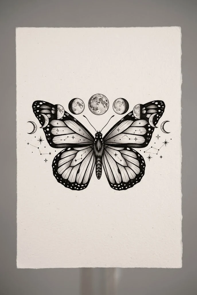 Celestial Moon Phase Butterfly — butterfly tattoo collar bone style outfit