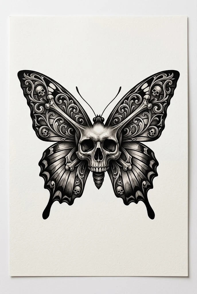 Gothic Skull-Wing Butterfly Tattoo Collar Bone — butterfly tattoo collar bone style outfit