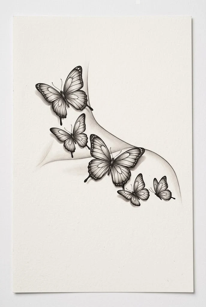 Neck-to-Clavicle Trailing Flight — butterfly tattoo collar bone style outfit