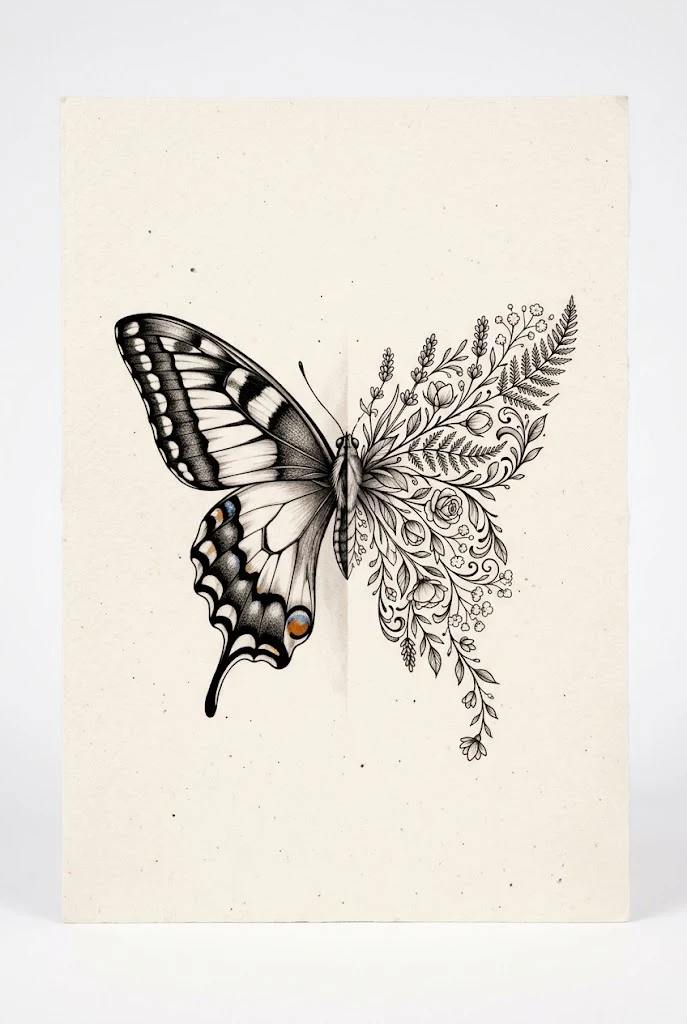 Botanical Half-and-Half Swallowtail — butterfly tattoo designs for women style outfit