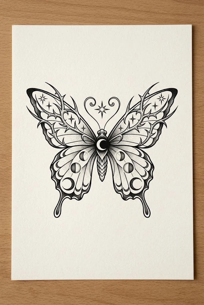 Gothic Celestial Moon Phase Butterfly — butterfly tattoo designs for women style outfit