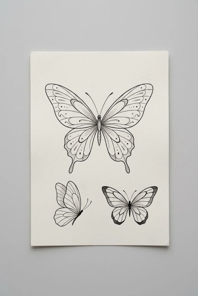 Fine Line Minimalist Outline — butterfly tattoo drawing style outfit