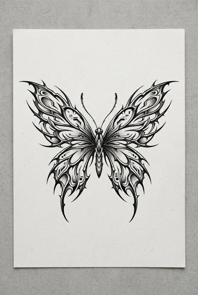Cyber-Sigilism Tribal Line Work — butterfly tattoo drawing style outfit