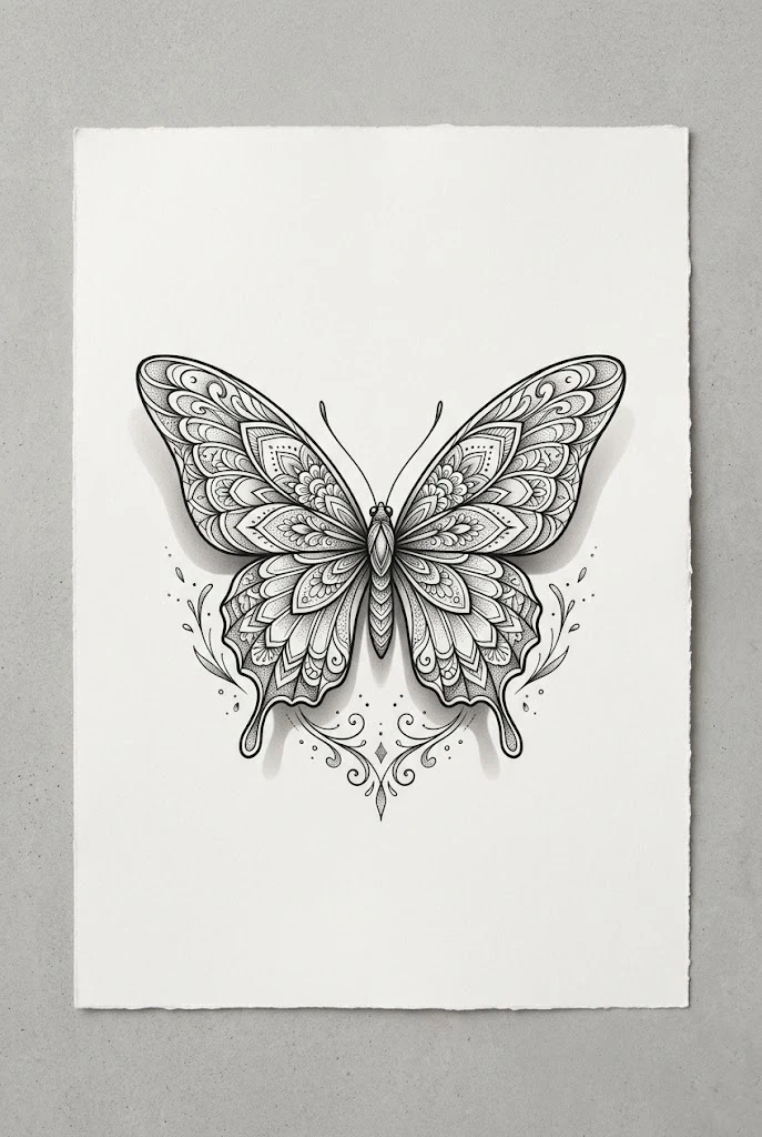3D Shadow Illusion Sketch — butterfly tattoo drawing style outfit