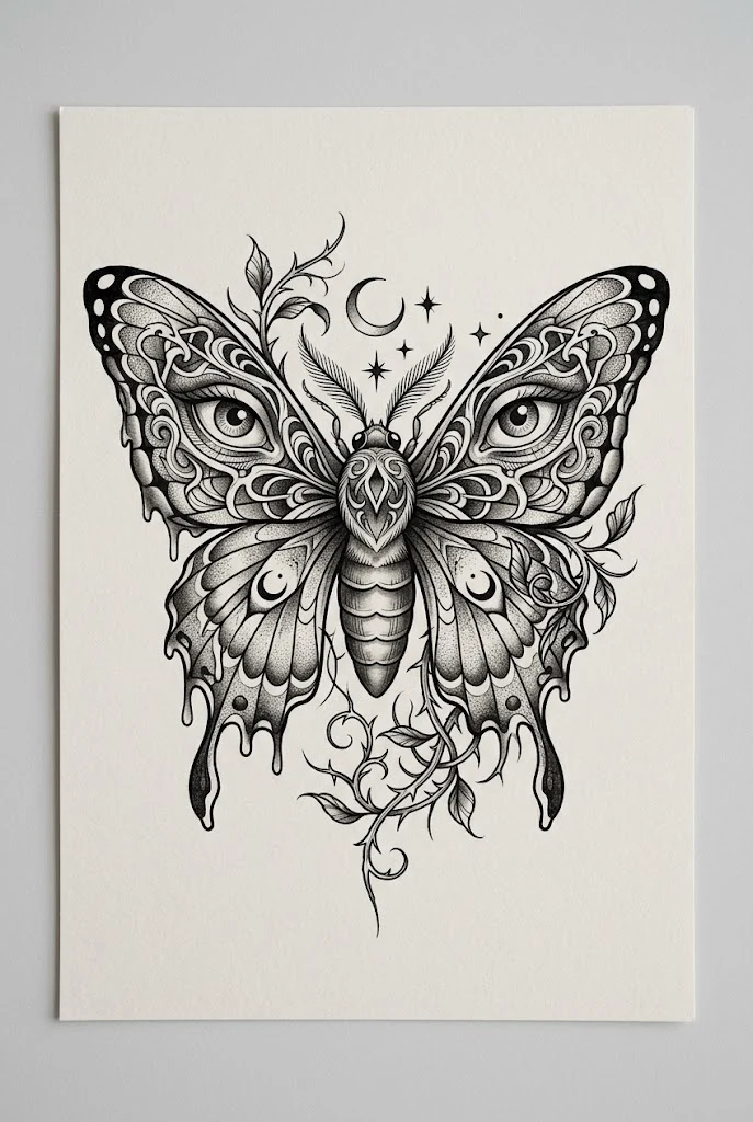 Surrealist Moth-Butterfly Hybrid — butterfly tattoo drawing style outfit