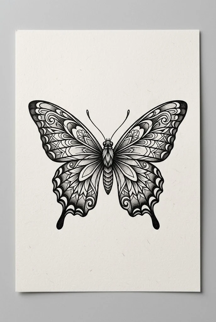 Illustrative Blackwork Butterfly Ink Drawing — butterfly tattoo drawing style outfit