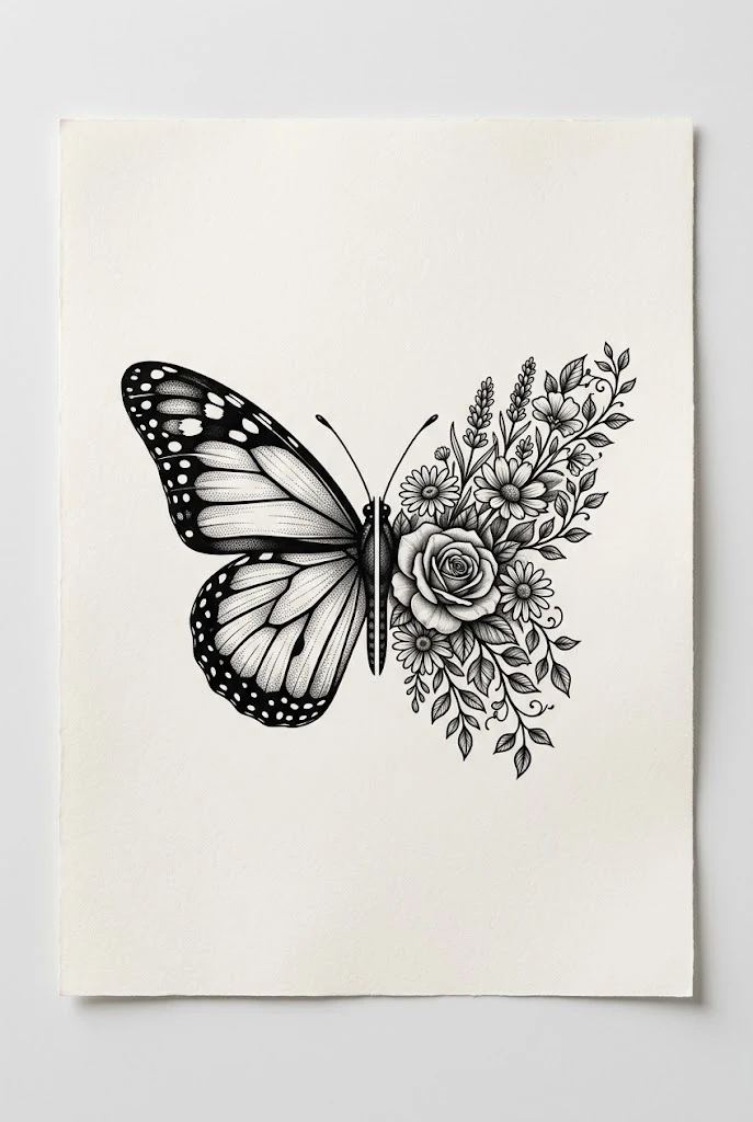 Half-Flower Split Design — butterfly tattoo drawing style outfit