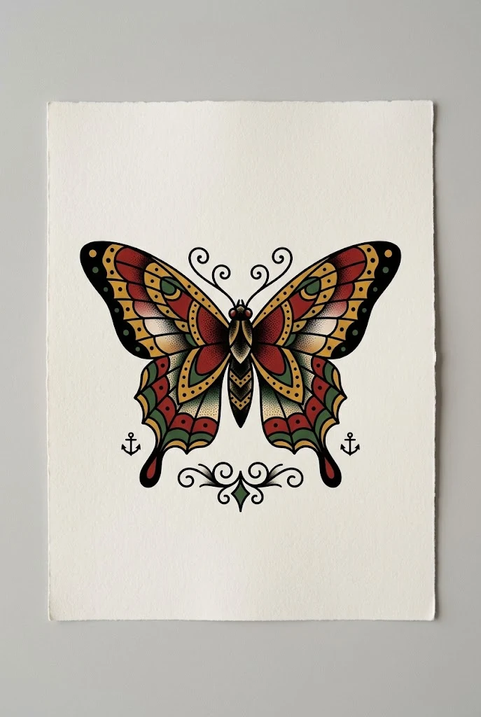 Traditional Sailor Jerry Style — butterfly tattoo drawing style outfit
