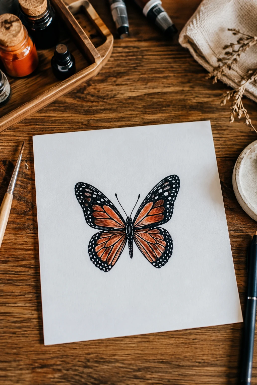 Tiny Midnight Monarch — butterfly tattoo fine line style outfit