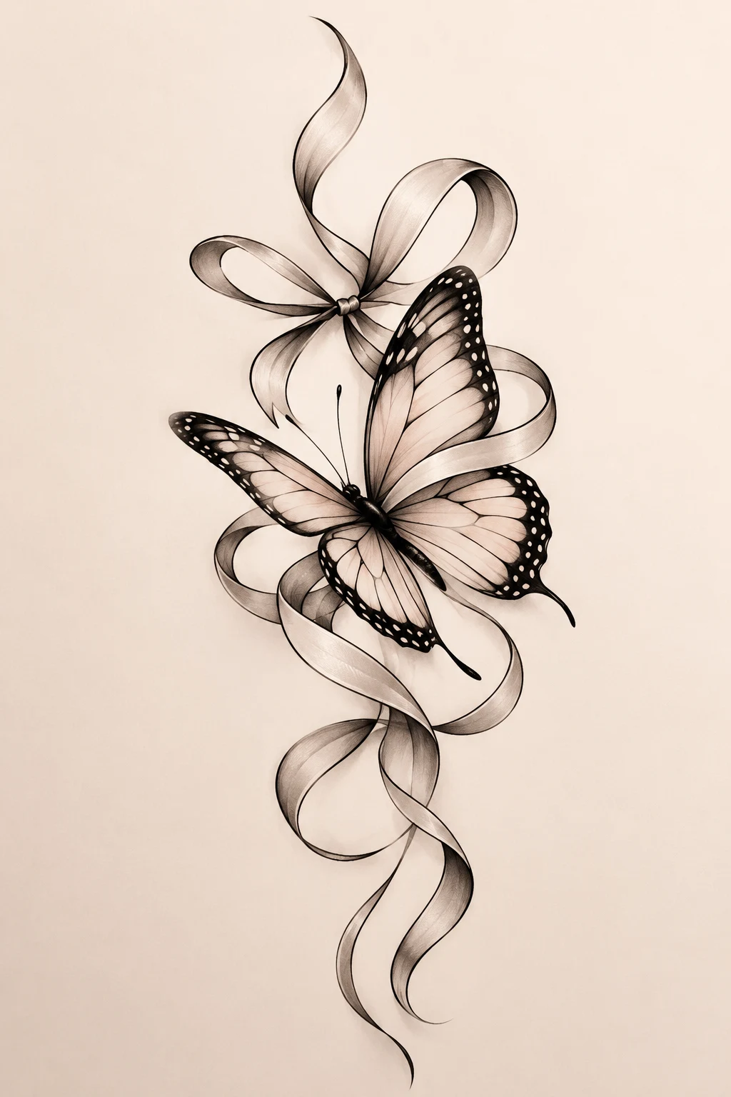 elegant Butterfly and Ribbon — butterfly tattoo fine line style outfit